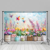Lofaris Colorful Flower Garden Scene Butterflies Backdrop